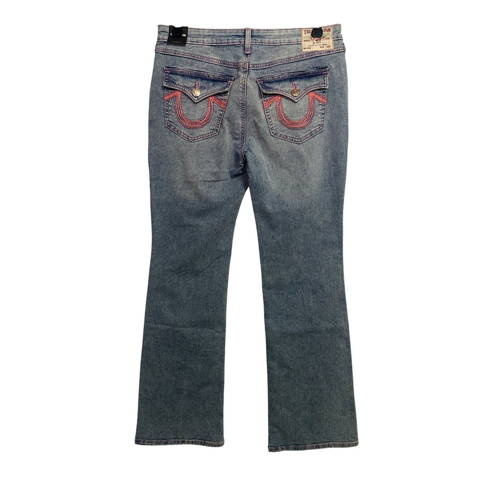 True Religion Becca Multi Stitch Flap Bootcut‎ Jeans Light Skyline Wash Pink 31